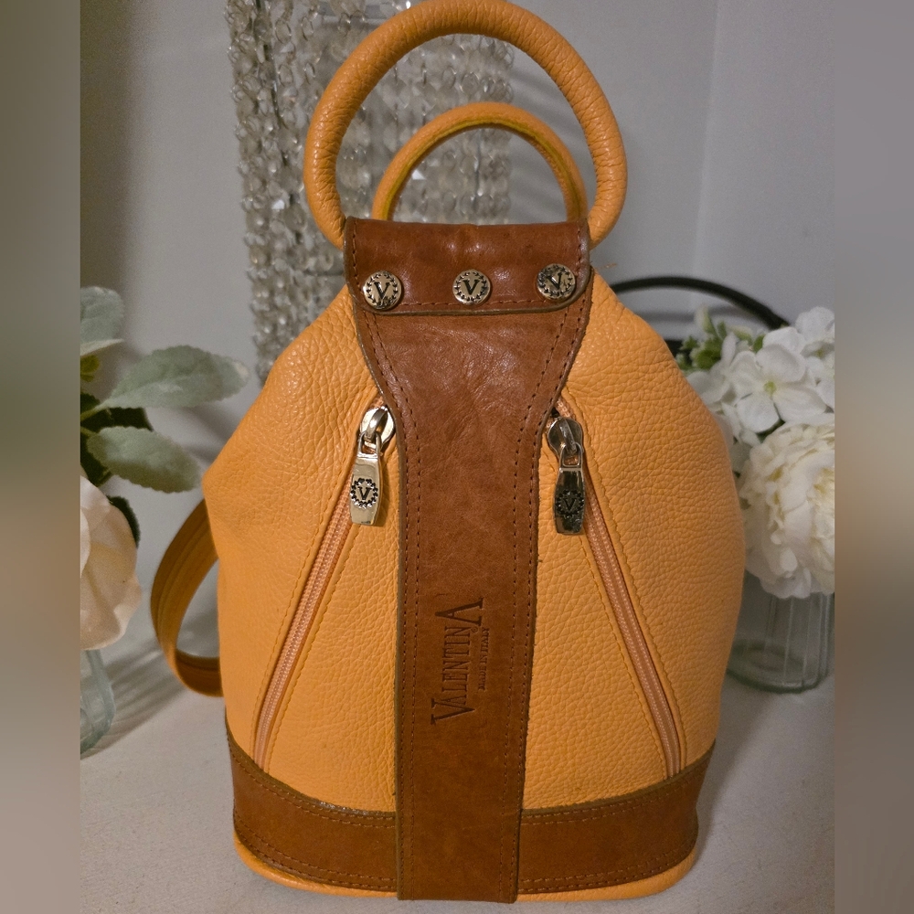 Valentina Orange and Brown Leather Backpack